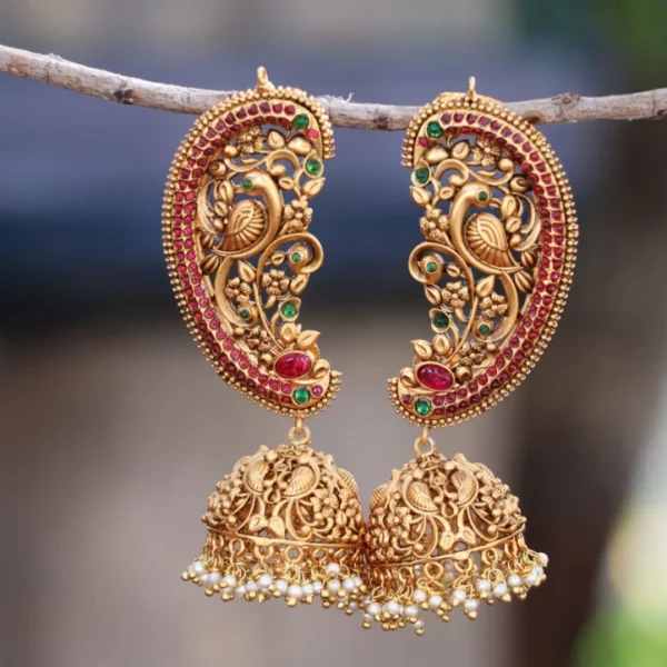 Matte finish Peacock Ear Cuff Jhumka Alloy Jhumki Earring