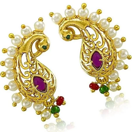 VAMA Traditional Gold Plated Antique Peacock Mor Full Kan Ear Kaan Earring Cuff Jhumka Jhumki Earrings For Women